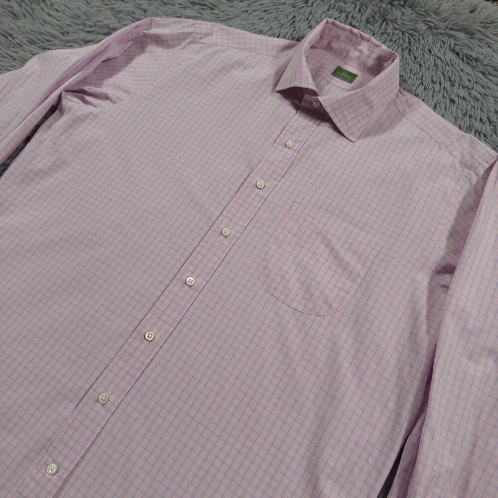 Sid Mashburn Shirt Large Pink Blue Button Up Check Classic Fit Dress Cotton Mens